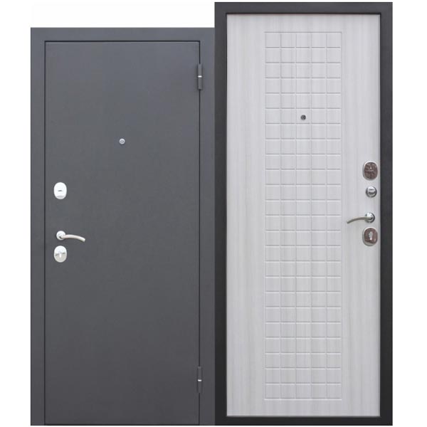 Дверь входная ГАРДА Муар 8 мм чёрный муар/белый ясень